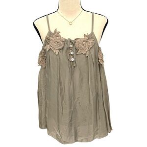 Belle France | Taupe Silk Blend Cold Shoulder Top NWT Sz L
